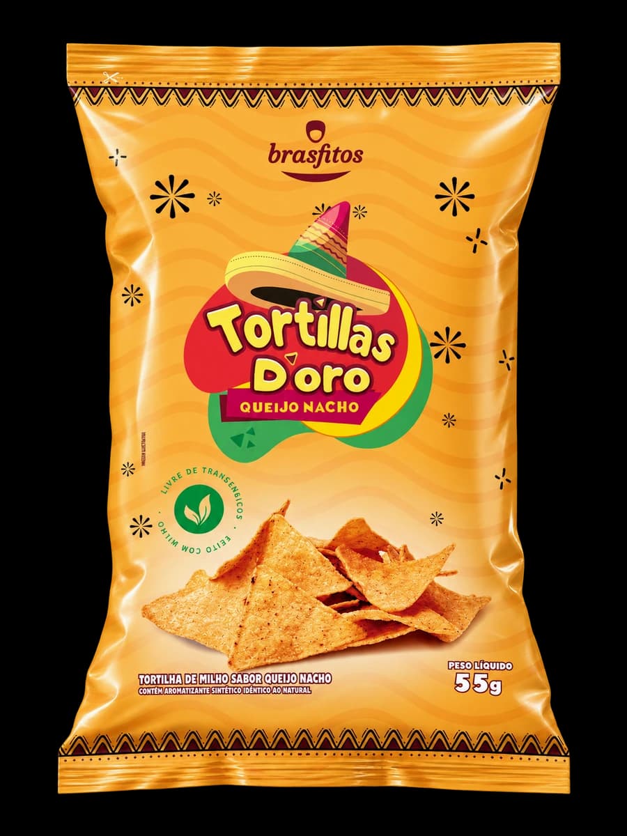 Embalagem Tortillas D'oro Queijo Nacho · 55 g