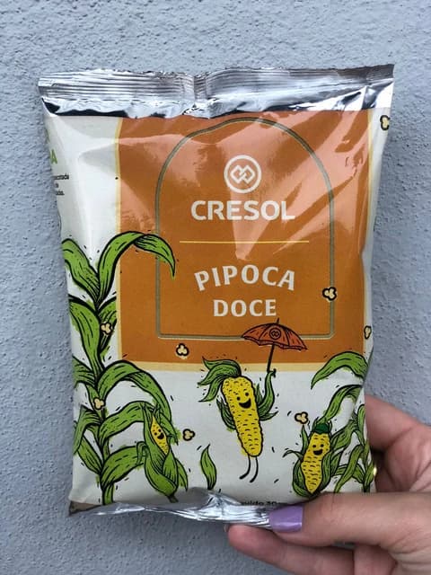 Pipoca personalizada Cresol, exemplo de embalagem impressa